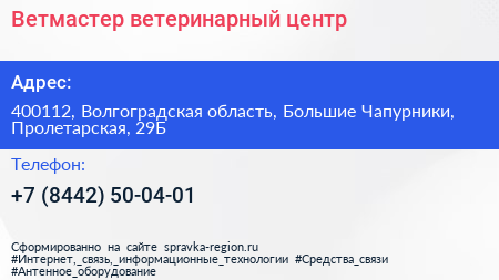 Ветмастер ветеринарный центр - визитка