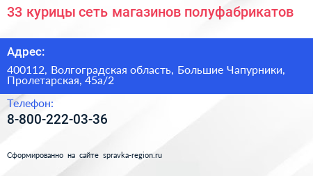 33 курицы сеть магазинов полуфабрикатов - визитка
