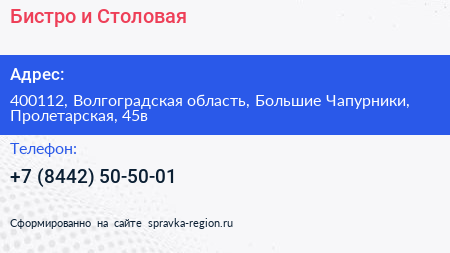 Бистро и Столовая - визитка