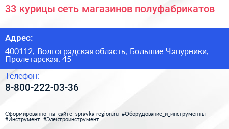33 курицы сеть магазинов полуфабрикатов - визитка