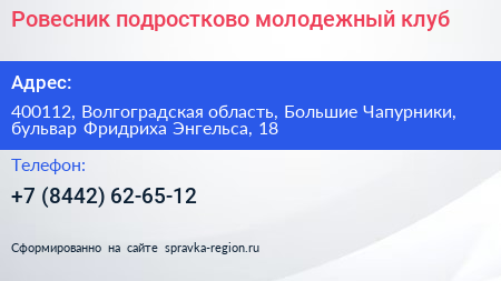 Ровесник подростково молодежный клуб - визитка