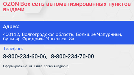 OZON Box сеть автоматизированных пунктов выдачи - визитка
