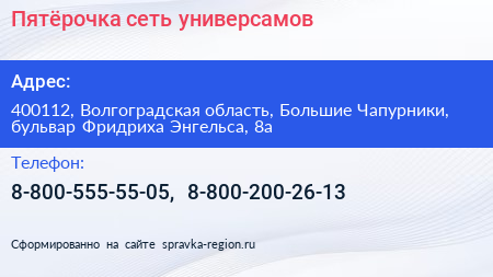 Пятёрочка сеть универсамов - визитка