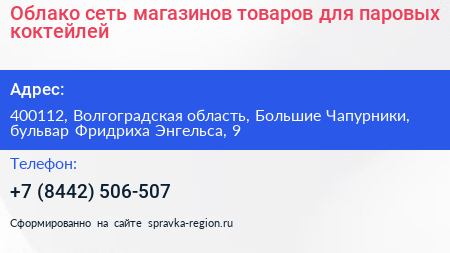 Облако сеть магазинов товаров для паровых коктейлей - визитка