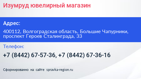 Изумруд ювелирный магазин - визитка