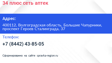 34 плюс сеть аптек - визитка