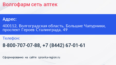 Волгофарм сеть аптек - визитка