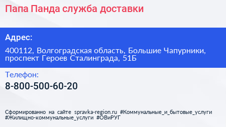 Папа Панда служба доставки - визитка