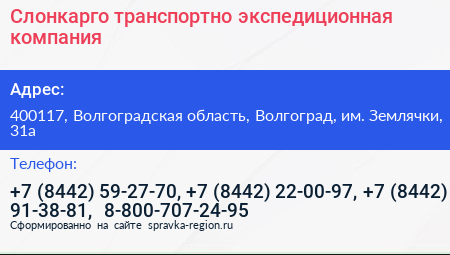 Слонкарго транспортно экспедиционная компания - визитка