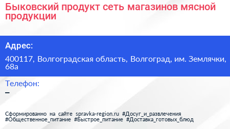 Быковский продукт сеть магазинов мясной продукции - визитка