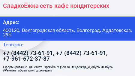 СладкоЁжка сеть кафе кондитерских - визитка