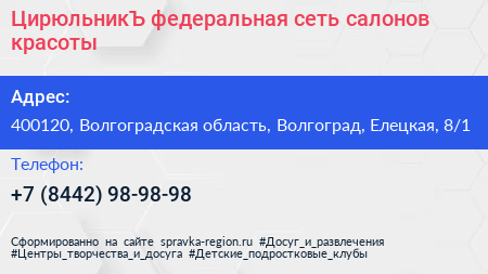 ЦирюльникЪ федеральная сеть салонов красоты - визитка