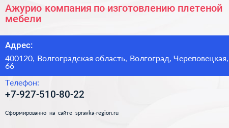 Ажурио компания по изготовлению плетеной мебели - визитка