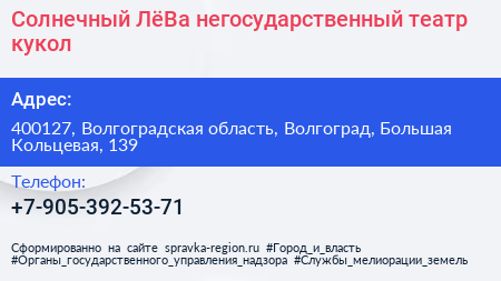 Солнечный ЛёВа негосударственный театр кукол - визитка