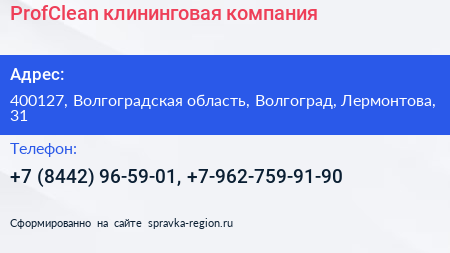 ProfClean клининговая компания - визитка