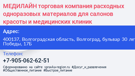 МЕДИЛАЙН торговая компания расходных одноразовых материалов для салонов красоты и медицинских клиник - визитка