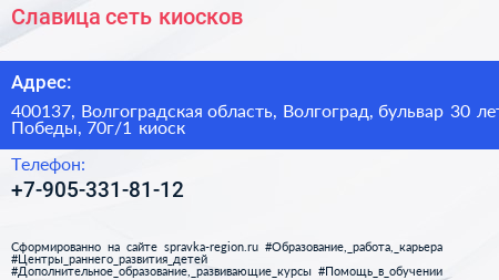 Славица сеть киосков - визитка