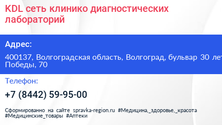 KDL сеть клинико диагностических лабораторий - визитка