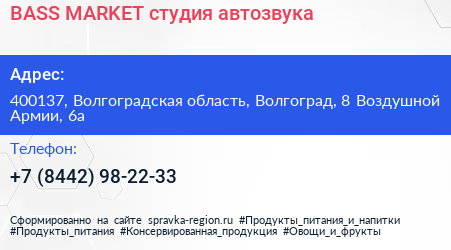 BASS MARKET студия автозвука - визитка