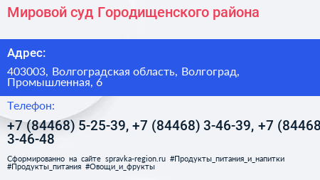 Мировой суд Городищенского района - визитка