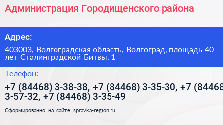 Администрация Городищенского района - визитка