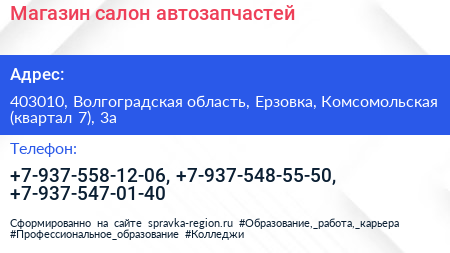 Магазин салон автозапчастей - визитка