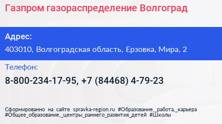 Газпром газораспределение Волгоград - визитка
