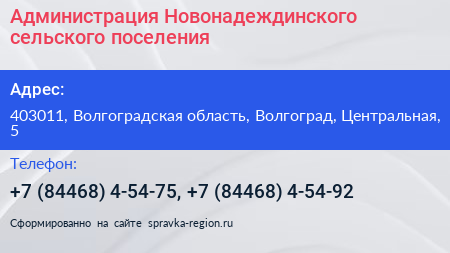 Администрация Новонадеждинского сельского поселения - визитка