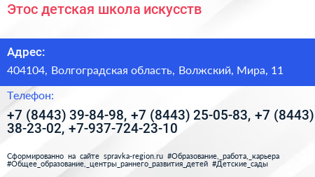 Этос детская школа искусств - визитка