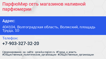 ПарфюМир сеть магазинов наливной парфюмерии - визитка