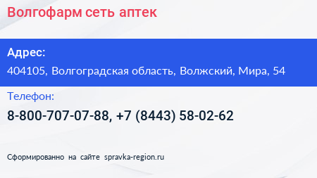 Волгофарм сеть аптек - визитка