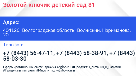 Золотой ключик детский сад 81 - визитка