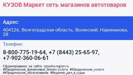 КУЗОВ Маркет сеть магазинов автотоваров - визитка