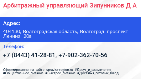 Арбитражный управляющий Зипунников Д А  - визитка
