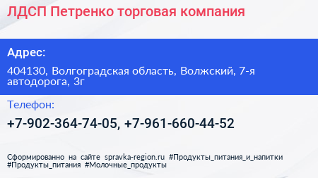 ЛДСП Петренко торговая компания - визитка