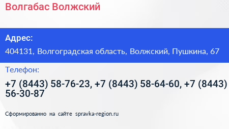 Волгабас Волжский - визитка