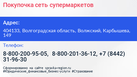 Покупочка сеть супермаркетов - визитка
