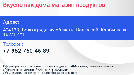 Вкусно как дома магазин продуктов - визитка