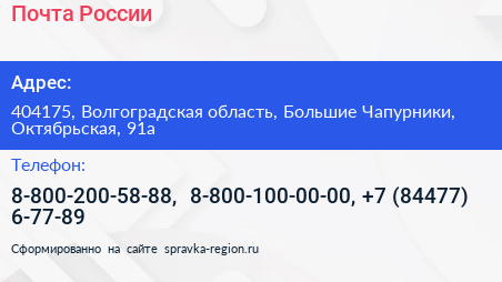 Почта России - визитка