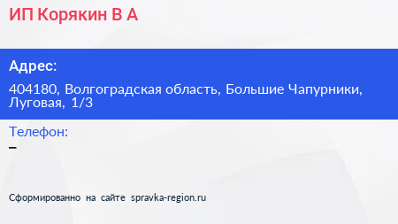 ИП Корякин В А  - визитка