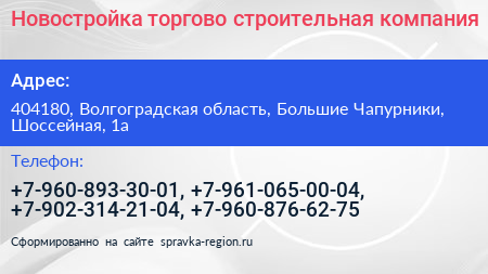 Новостройка торгово строительная компания - визитка