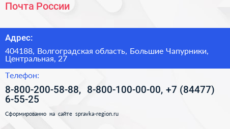 Почта России - визитка