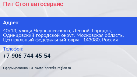 Пит Стоп автосервис - визитка