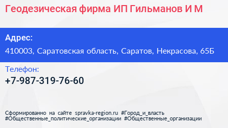 Геодезическая фирма ИП Гильманов И М  - визитка
