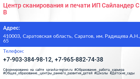 Центр сканирования и печати ИП Сайландер С В  - визитка