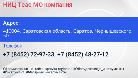 НИЦ Теас МО компания - визитка