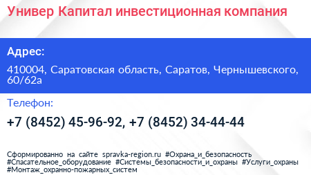 Универ Капитал инвестиционная компания - визитка