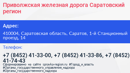 Приволжская железная дорога Саратовский регион - визитка