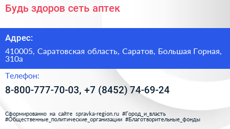 Будь здоров сеть аптек - визитка