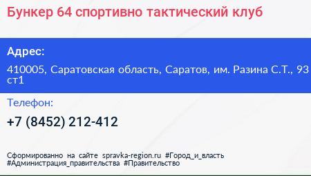 Бункер 64 спортивно тактический клуб - визитка